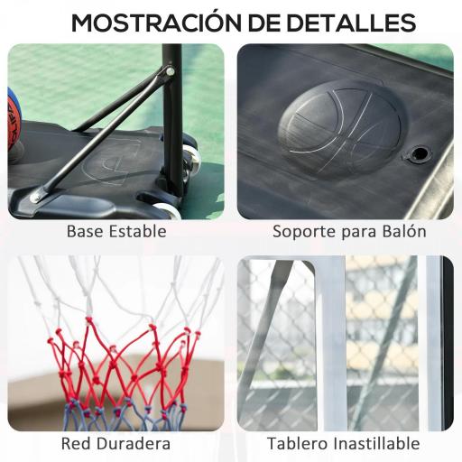 Canasta de Baloncesto con Altura Ajustable 206-260 cm Aro de Baloncesto con Ruedas y Base Rellenable Negro [5]