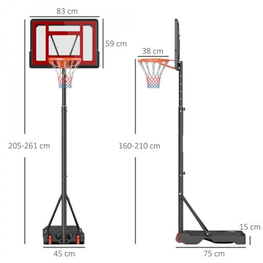 Canasta de Baloncesto Ajustable de 205-261 cm Aro de Baloncesto Portátil con Soporte de Acero Base Rellenable y 2 Ruedas de Transporte para Niños y Adultos Rojo Negro [1]