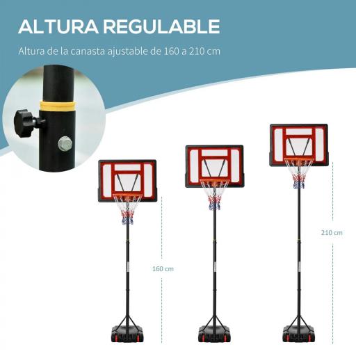 Canasta de Baloncesto Ajustable de 205-261 cm Aro de Baloncesto Portátil con Soporte de Acero Base Rellenable y 2 Ruedas de Transporte para Niños y Adultos Rojo Negro [3]