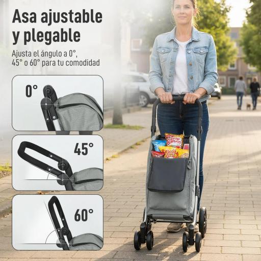 Carrito de Compra Plegable de 46 L Carro 3 en 1 con 6 Ruedas Bolsa Térmica y Asa Ajustable 44x58x100 cm Gris [5]