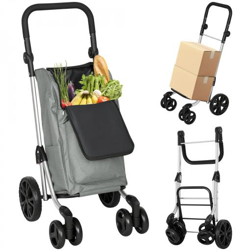 Carrito de Compra Plegable de 46 L Carro 3 en 1 con 6 Ruedas Bolsa Térmica y Asa Ajustable 44x58x100 cm Gris [8]
