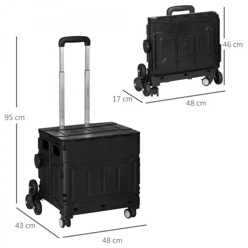 Carrito de la Compra Plegable con 2 Ruedas para Subir Escaleras Ángulo y Longitud de Mango Ajustable 48x43x95 cm Negro [1]