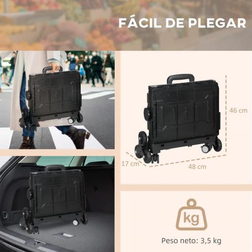Carrito de la Compra Plegable con 2 Ruedas para Subir Escaleras Ángulo y Longitud de Mango Ajustable 48x43x95 cm Negro [2]