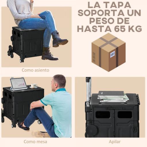 Carrito de la Compra Plegable con 2 Ruedas para Subir Escaleras Ángulo y Longitud de Mango Ajustable 48x43x95 cm Negro [3]