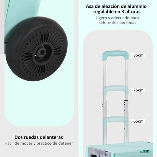 Carrito para Supermercado con 2 Ruedas Longitud de Mango Ajustable Capacidad 32 Litros 41,5x32,5x85 cm Verde [4]