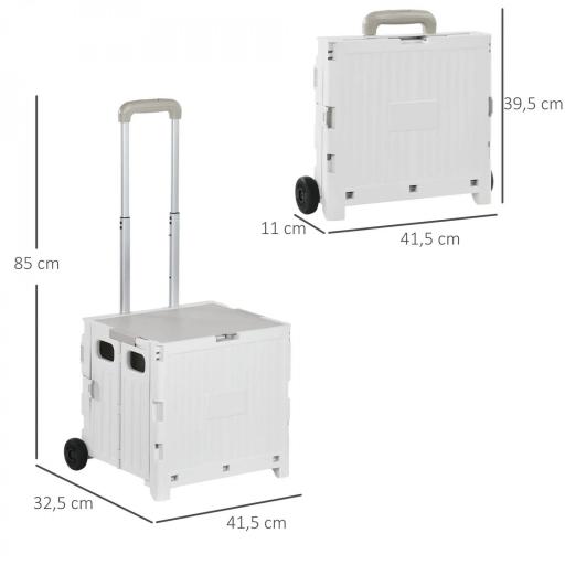 Carrito para Supermercado con 2 Ruedas Longitud de Mango Ajustable Capacidad 32 Litros 41,5x32,5x85 cm Blanco [1]
