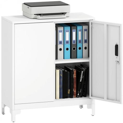 Armario Archivador Metálico con 2 Puertas Cerradura Estante Fácil Montaje para Oficina Estudio Garaje 80x35x91 cm Blanco [9]