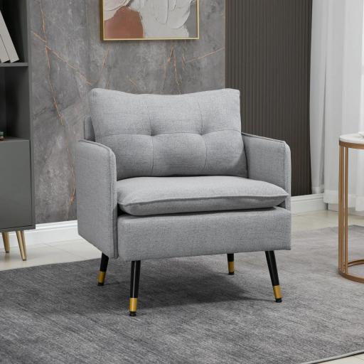 Butaca de Salón con Reposabrazos Asiento Acolchado y Patas de Acero Sofá Individual de Moderno 76x68x80 cm Gris