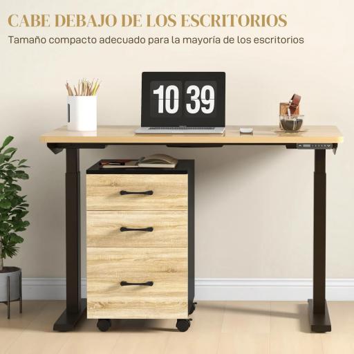 Cajonera de Oficina Mueble Archivador con Ruedas y Cajones y Barra Colgante para Archivos 40x42x65 cm Roble y Negro [5]