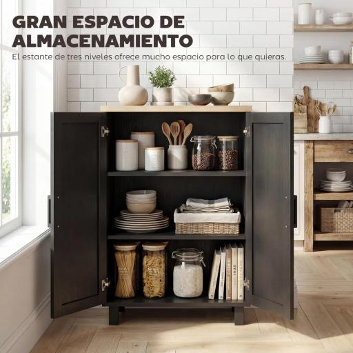 Aparador de Salón Estrecho de 2 Puertas Armario de Cocina con Estante Ajustable para Entrada 60x30x90 cm Negro [2]