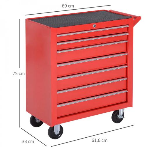 Carro de Herramientas con 7 Cajones y Ruedas Caja Taller Cerradura tipo Mueble de Almacenamiento 69x33x75cm Rojo [1]