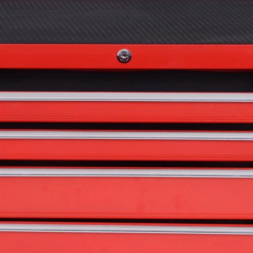 Carro de Herramientas con 7 Cajones y Ruedas Caja Taller Cerradura tipo Mueble de Almacenamiento 69x33x75cm Rojo [6]