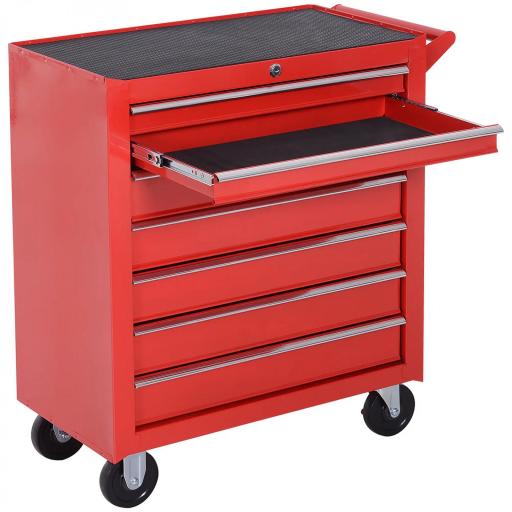 Carro de Herramientas con 7 Cajones y Ruedas Caja Taller Cerradura tipo Mueble de Almacenamiento 69x33x75cm Rojo [8]