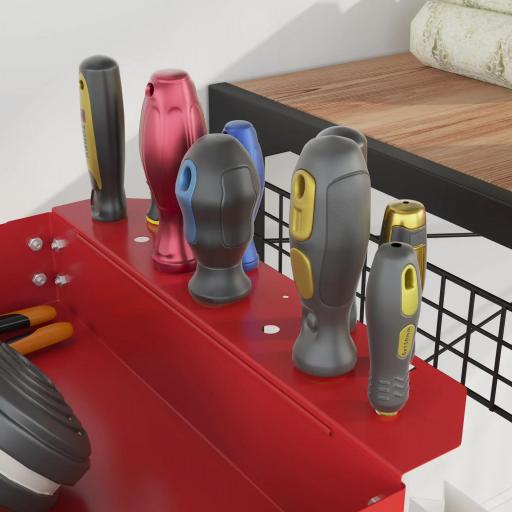 Carro de Taller de Acero con 3 Estantes de Almacenamiento y Asa Lateral Carga 150 kg 83x35,3x76 cm Rojo [3]