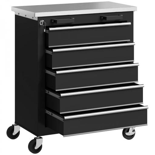 Carro de Herramientas con Ruedas Carro de Taller de Acero con 5 Cajones Conectores Laterales para Garaje Negro y Plata [6]