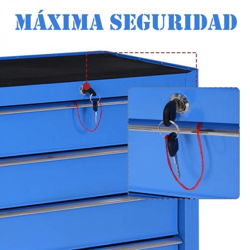 Carro Caja de Herramientas Taller Movil con 5 Cajones 4 Ruedas Chapa de Acero Azul [3]