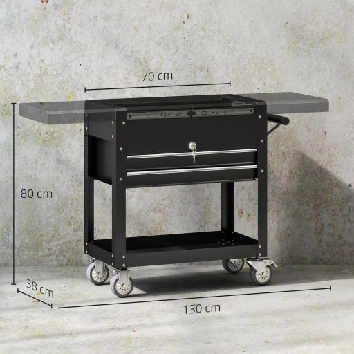 Carro de Herramientas con Ruedas Carro de Taller Móvil con Tapa Deslizante 2 Cajones con Cerradura Bandeja Negro [1]