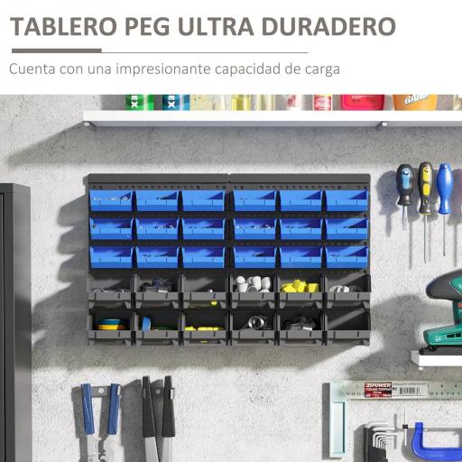 Estantería de Pared para Herramientas de 33 Piezas 63x18x37,5 cm con 30 Cajas Desmontable y 2 Paneles Azul y Gris [5]