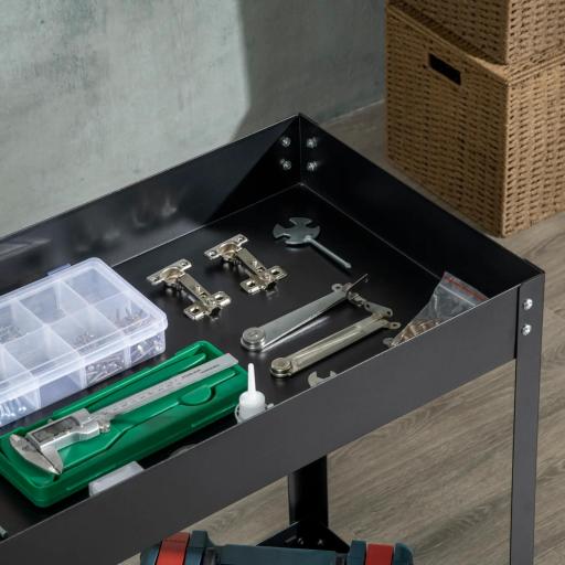 Carro de Herramientas de 2 Niveles Carro de Taller con Ruedas de Acero para Garaje Carga 150 kg 84,5x38x84 cm Negro [6]