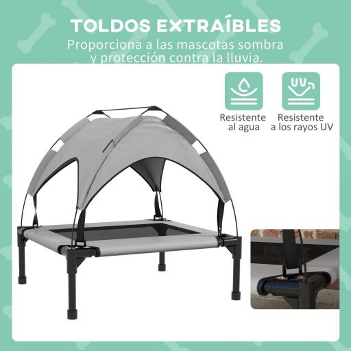 Cama para Perros Elevada con Toldo Marco de Acero y Bolsa de Transporte para Interior y Exterior 76x61x69,5 cm Gris [4]