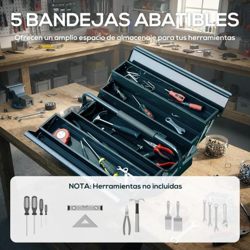 Caja de Herramientas Metálica Plegable con 5 Bandejas y Asa para Taller Garaje 45x20x34,5 cm Verde Oscuro [4]