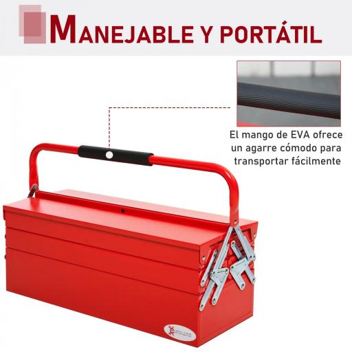Caja de Herramientas de Acero Plegable Portátil con 5 Compartimentos y Mango de Transporte para Taller Bricolaje Hogar 56x20x41 cm Rojo [2]
