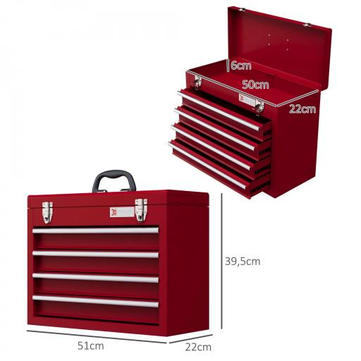 Maletín de Herramientas Portátil Caja para Herramientas de Acero con 3 Cajones 1 Caja superior y 1 Asa 45x24x27 cm Rojo [1]