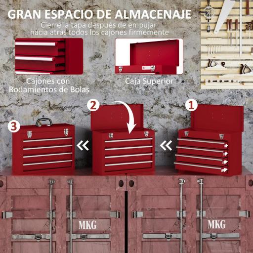 Maletín de Herramientas Portátil Caja para Herramientas de Acero con 3 Cajones 1 Caja superior y 1 Asa 45x24x27 cm Rojo [4]