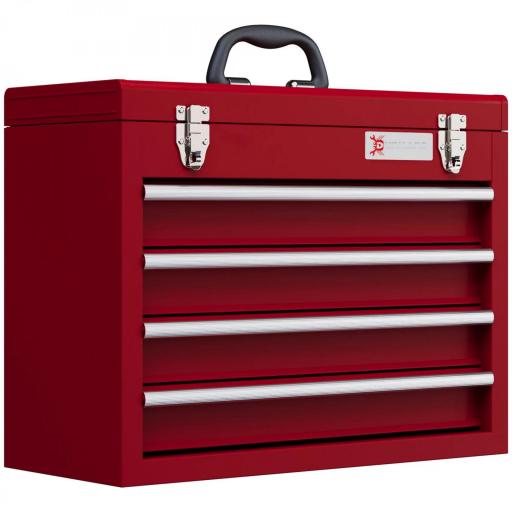 Caja de Herramientas de Acero con 4 Cajones Bandeja Tapa Abatible y Cierres Metálicos 51x22x39,5 cm Rojo [8]