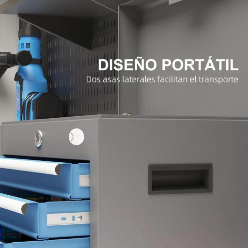 Caja de Herramientas Metálica con Cerradura 4 Cajones y Bandeja Superior Asa Lateral 20Kg Capacidad 45x24,5x32,5 cm Gris [5]