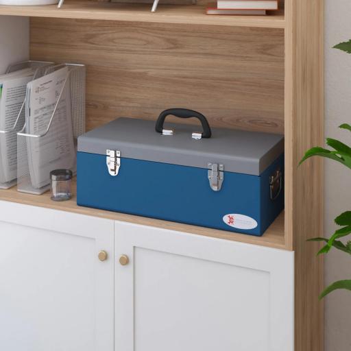 Caja de Herramientas Metálica con Cerradura Asas y Gran Capacidad para Uso Doméstico o Profesional 50x26x18,5 cm Azul