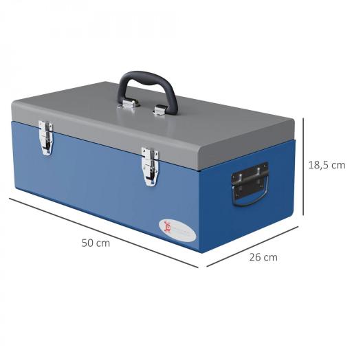 Caja de Herramientas Metálica con Cerradura Asas y Gran Capacidad para Uso Doméstico o Profesional 50x26x18,5 cm Azul [1]