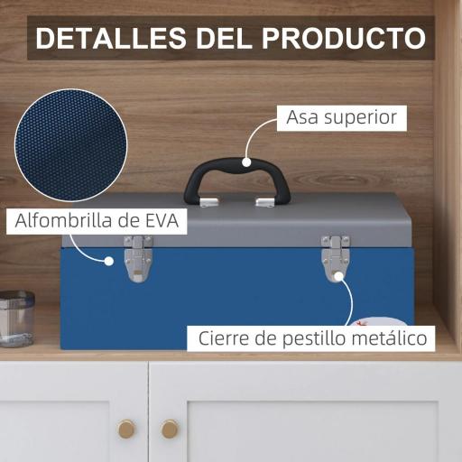 Caja de Herramientas Metálica con Cerradura Asas y Gran Capacidad para Uso Doméstico o Profesional 50x26x18,5 cm Azul [2]