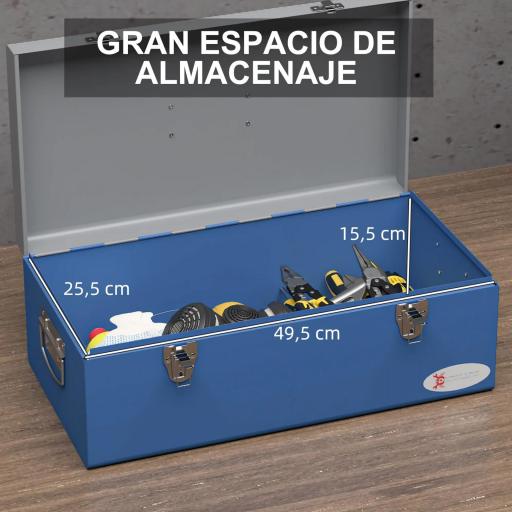 Caja de Herramientas Metálica con Cerradura Asas y Gran Capacidad para Uso Doméstico o Profesional 50x26x18,5 cm Azul [3]