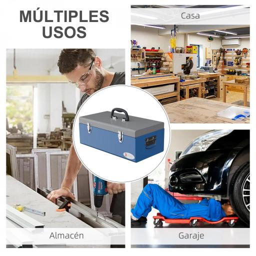 Caja de Herramientas Metálica con Cerradura Asas y Gran Capacidad para Uso Doméstico o Profesional 50x26x18,5 cm Azul [4]