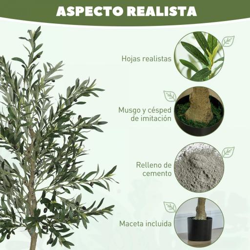 Planta Artificial Decorativa de 180cm Árbol de Olivo con 900 Hojas y 40 Aceitunas en Maceta para Interior Verde [3]