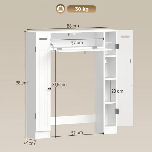 Mueble sobre Inodoro con 2 Armarios Cajón Abatible Portapapeles y Estantes Ajustables 88x18x98 cm Blanco [1]