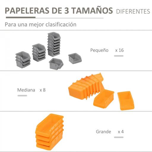 Estantería de Pared para Herramientas 95x54 cm con 28 Cajas Apilables y Diferentes Ganchos Gris y Naranja [3]