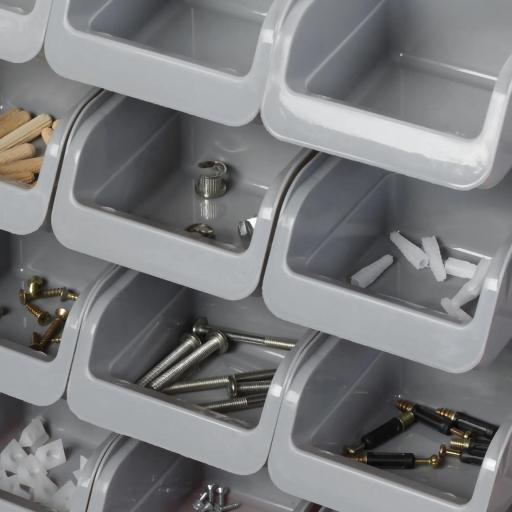 Estantería de Pared para Herramientas 95x54 cm con 28 Cajas Apilables y Diferentes Ganchos Gris y Naranja [6]