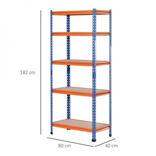 Estantería Metálica de Almacenaje 80x40x182 cm con 5 Niveles Ajustables en Altura Carga Máxima por Estante 300 kg para Almacén Garaje Taller Azul y Naranja [1]