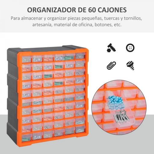 Armario Organizador de Herramientas con 60 Cajones Tipo Estantería DIY Caja Cajonera de Herramientas 38x16x47,5 cm Naranja [2]