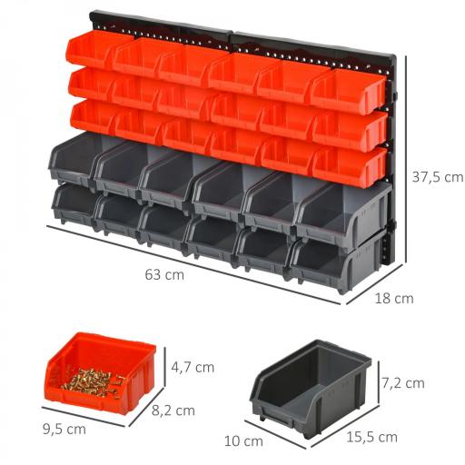 Estantería de Almacenaje para Pared 33 Piezas con Cajas de 2 Tamaños Diferentes Ideal para Tornillos 37,5x18x63 cm Rojo [1]