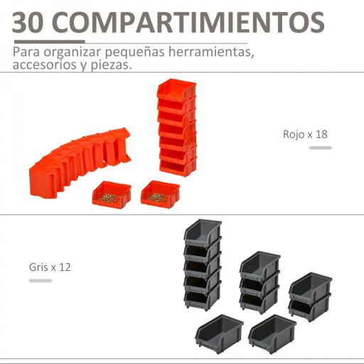 Estantería de Almacenaje para Pared 33 Piezas con Cajas de 2 Tamaños Diferentes Ideal para Tornillos 37,5x18x63 cm Rojo [3]