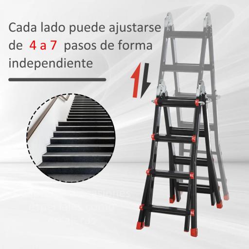 Escalera Telescópica de Aluminio 4 m Escalera Extensible Plegable con 8 Peldaños Ajustables y 2 Formas Carga 150 kg [4]