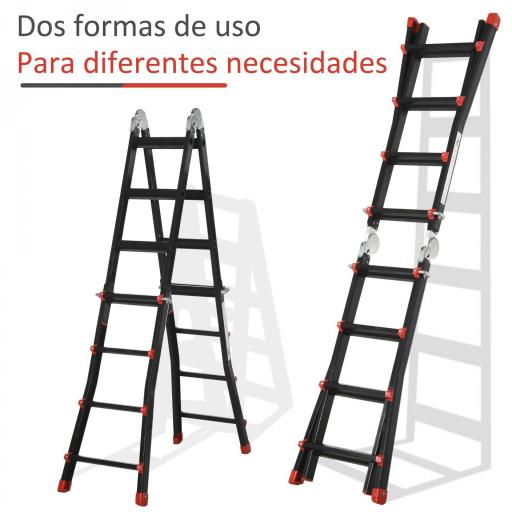 Escalera Telescópica de Aluminio 4 m Escalera Extensible Plegable con 8 Peldaños Ajustables y 2 Formas Carga 150 kg [2]