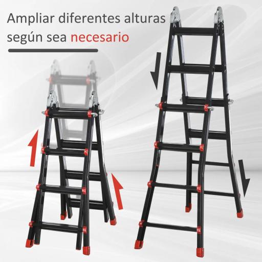 Escalera Telescópica de Aluminio 4 m Escalera Extensible Plegable con 8 Peldaños Ajustables y 2 Formas Carga 150 kg [3]