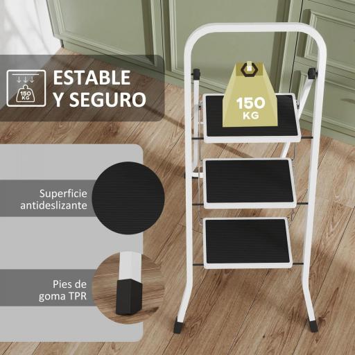 Escalera Plegable de 3 Peldaños 71x46,5x105,3 cm con Superficie Antideslizante Asa de Transporte y Carga Máxima 150 kg [2]