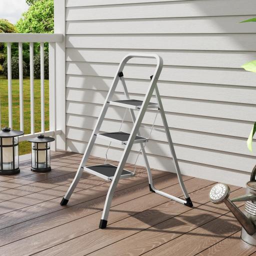 Escalera Plegable de 3 Peldaños 71x46,5x105,3 cm con Superficie Antideslizante Asa de Transporte y Carga Máxima 150 kg