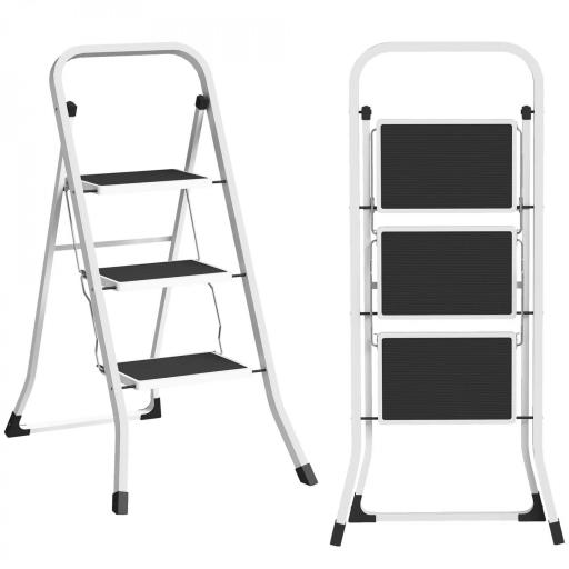 Escalera Plegable de 3 Peldaños 71x46,5x105,3 cm con Superficie Antideslizante Asa de Transporte y Carga Máxima 150 kg [7]