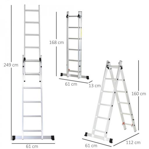 Escalera Aluminio Triangular de Tijera Plegable Portátil 2 Formas de Uso Pie Antideslizante Altura 160-249 cm Plata [1]